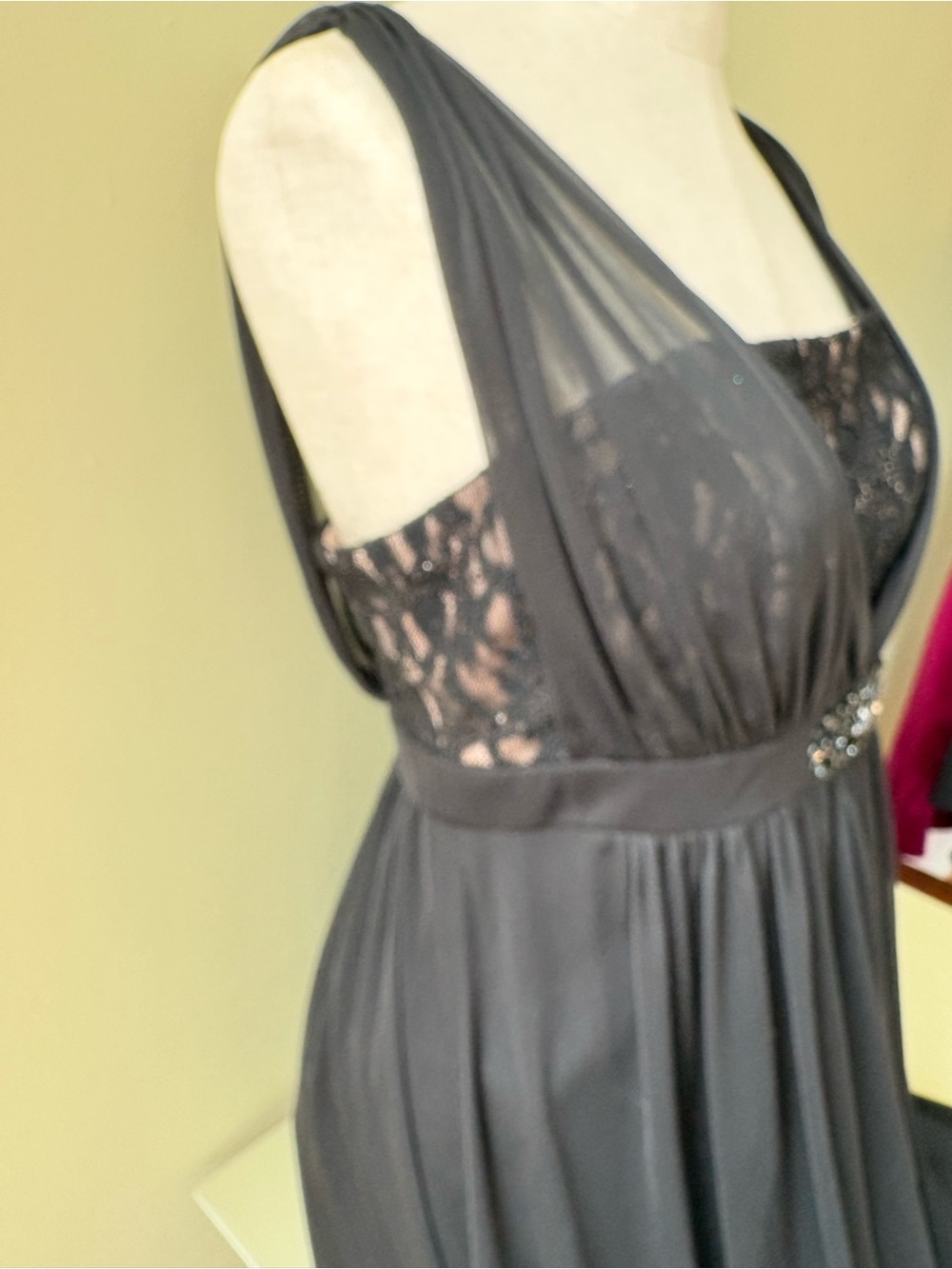 Laura Black Chiffon Lace Dress Jeweled Goth magical elegant 8 regency core - Picture 6 of 15